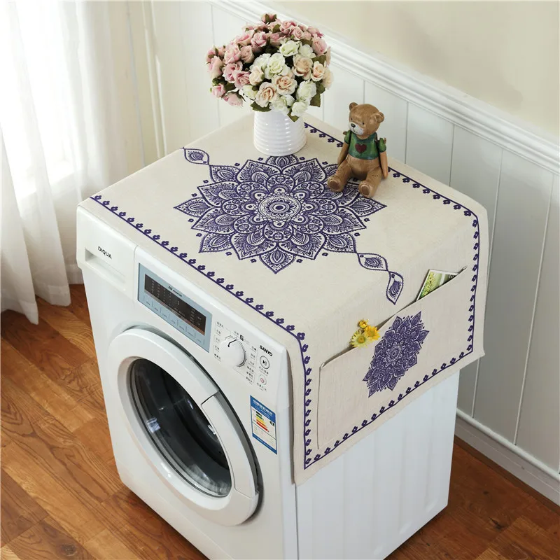 

Retro European Printed Floral Washing Machine Refrigerator Dust Cover with Storage Pocket Linen Cloth Craft 1pcs/lot AQ160
