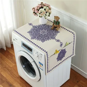 

Retro European Printed Floral Washing Machine Refrigerator Dust Cover with Storage Pocket Linen Cloth Craft 1pcs/lot AQ160