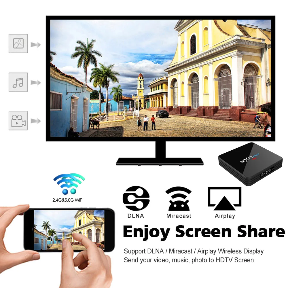 MX10 PRO 4 ГБ 32 ГБ ТВ приставка Android 8,1 RK3328 4K Bluetooth 4,1 Miracast Airplay 2,4G/5G двойной WiFi HD медиаплеер цифровой дисплей