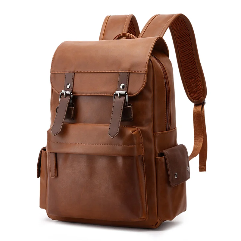 

Crazy-horse leather men backpack 2019 fashion Panelled black school backpack bag Retro Waterproof men backpack for 15.6" laptop