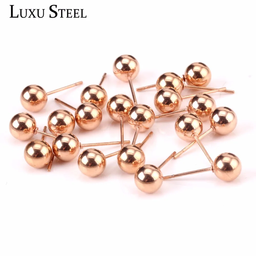 Люксу сталь 10 пар/лот простой стиль 3 мм до 10 мм розовое золото цвет нержавеющая сталь мяч шпилька Комплект сережек для женщин подарок для свиданий