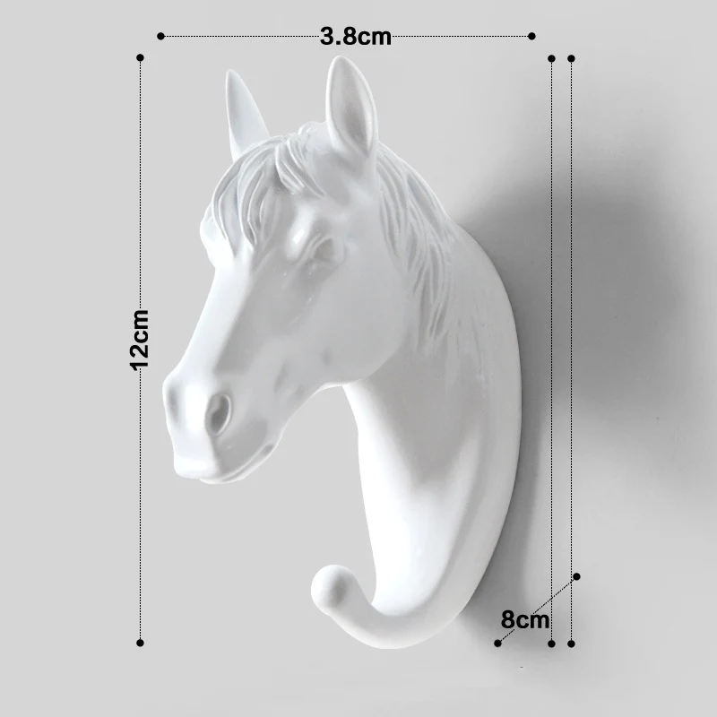Креативный настенный крючок в виде животного, крючок-вешалка с Носорогом, оленем, лошадью, козлом, декоративный ПВХ силиконовый настенный светильник для ванной комнаты, ключница - Цвет: White  horse head