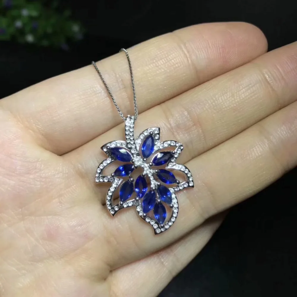 Bohême élégant feuille naturel bleu saphir gemme pendentif naturel pierre gemme pendentif collier S