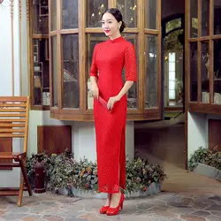 Шанхай история полноценно Кружево Cheongsam Длинные Cheongsam Qipao платье этикет Qipao китайское традиционное платье 6 цветов