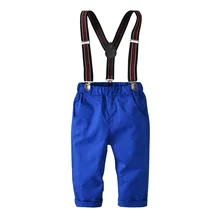 Новинка; Весенний хлопковый комбинезон; тканые брюки; комплект из 2 предметов: ремень+ штаны; однотонные синие комбинезоны; повседневные Комбинезоны для маленьких мальчиков; одежда; От 3 до 8 лет