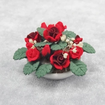 

Garden Dollhouse Miniature Clay Orchid Flower Pot Plant 1:12 Doll House Miniatures Accessories Mini Red Rose Flowerpot