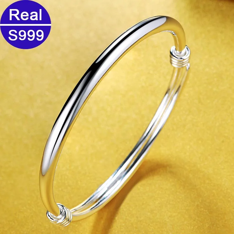 

Red Trees Brand S999 Fine Jewelry Adjustable Bracelets Bangles For Mom Birthday Gift 100% Real Solid Silver Bangle With Box