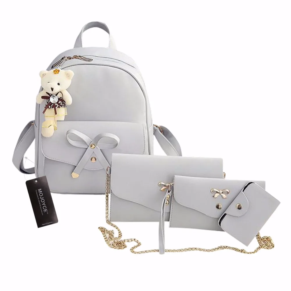 4Pcs/Set PU Leather Women Backpack Cute Bow School Bags For Teenage Girls Backpacks Fashion Chains Shoulder Bag Purse Sac A Dos 4Pcs/Set PU Leather Women Backpack Cute Bow School Bags For Teenage Girls Backpacks Fashion Chains Shoulder Bag Purse Sac A Dos