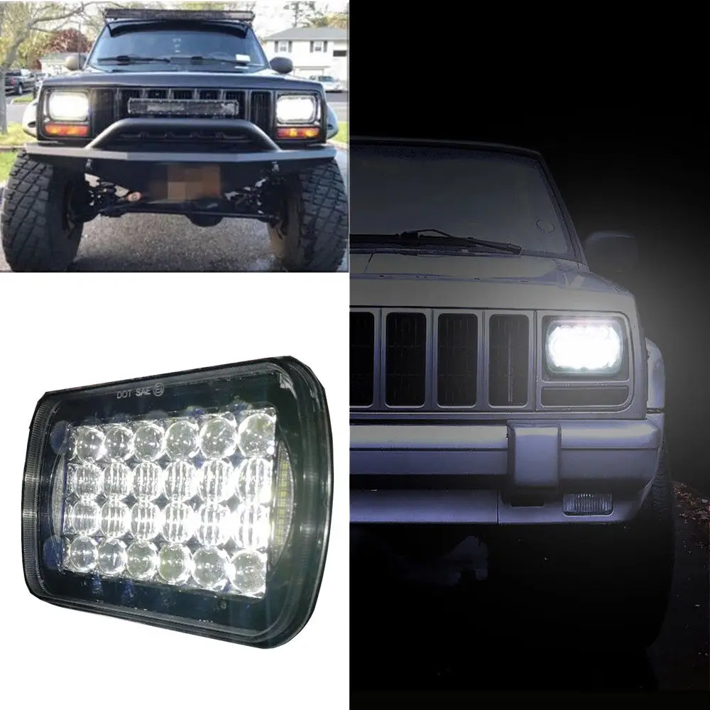 2 Pcs 5x7" LED Square Headlights With Daytime Running Light For Jeep XJ