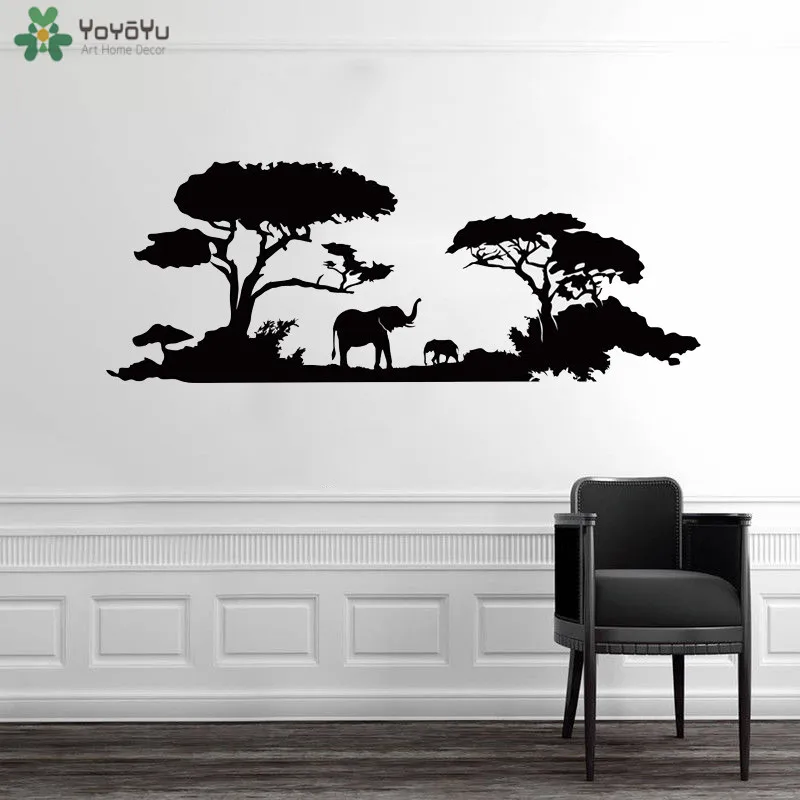 YOYOYU Wall Decal Dense Forest And Animals Sticker Elephant Safari Africa Tree Fun Mural For Nursery Kids Bedroom QQ154 | Дом и сад