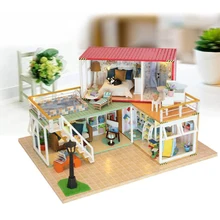 Кукольный домик Контейнер для дома миниатюрный с мебели светодиодный светильник модель здания Деревянный Кукольный дом креативные игрушки ваше имя 13841A# E