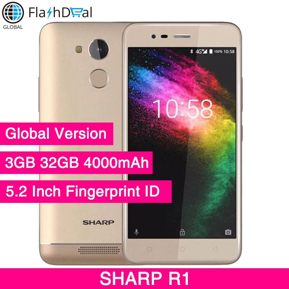 

SHARP R1 MT6737 Quad Core Smartphone 5.2 Inch 1280x720P 16:9 ratio 13MP + 8MP 4000mAh Fingerprint 4G LTE Mobile Phone