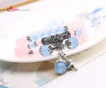 2017 New Chinese Style Design Charm Bracelets 6mm Pink Chalcedony BeadS with TIbetan silver Charms fd1018 handmade