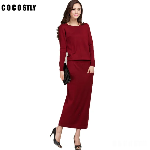 Us 28 2 30 Off High Quality Winter Dress Female Round Neck Floor Length Cashmere Sweater One Piece Dress Solid Sheath Cute Women Long Dress In