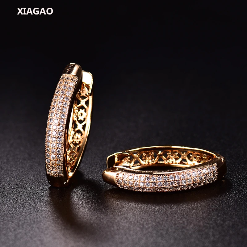 

XIAGAO Classic Silver/Rose Gold/Gold Plated Hoop Earrings Paved AAA Austrian Cubic Zirconia for Elegant Women Fashion Jewelry