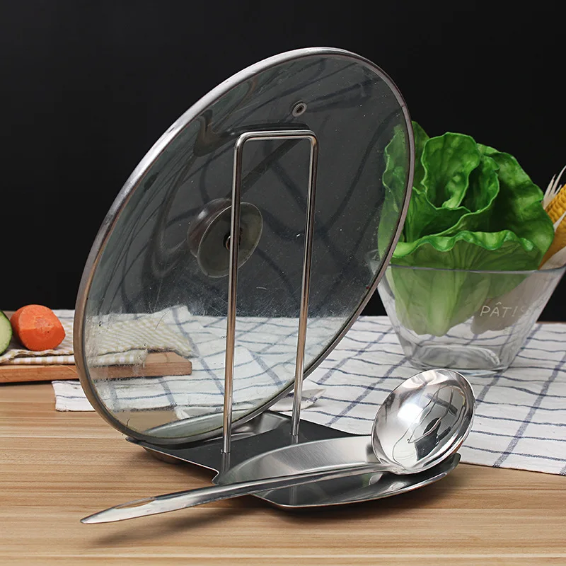 

Stainless Steel Pan Pot Cover Lid Rack Stand Spoon Holder Stove Organizer Storage Soup Spoon Rests Kitchen Accessories