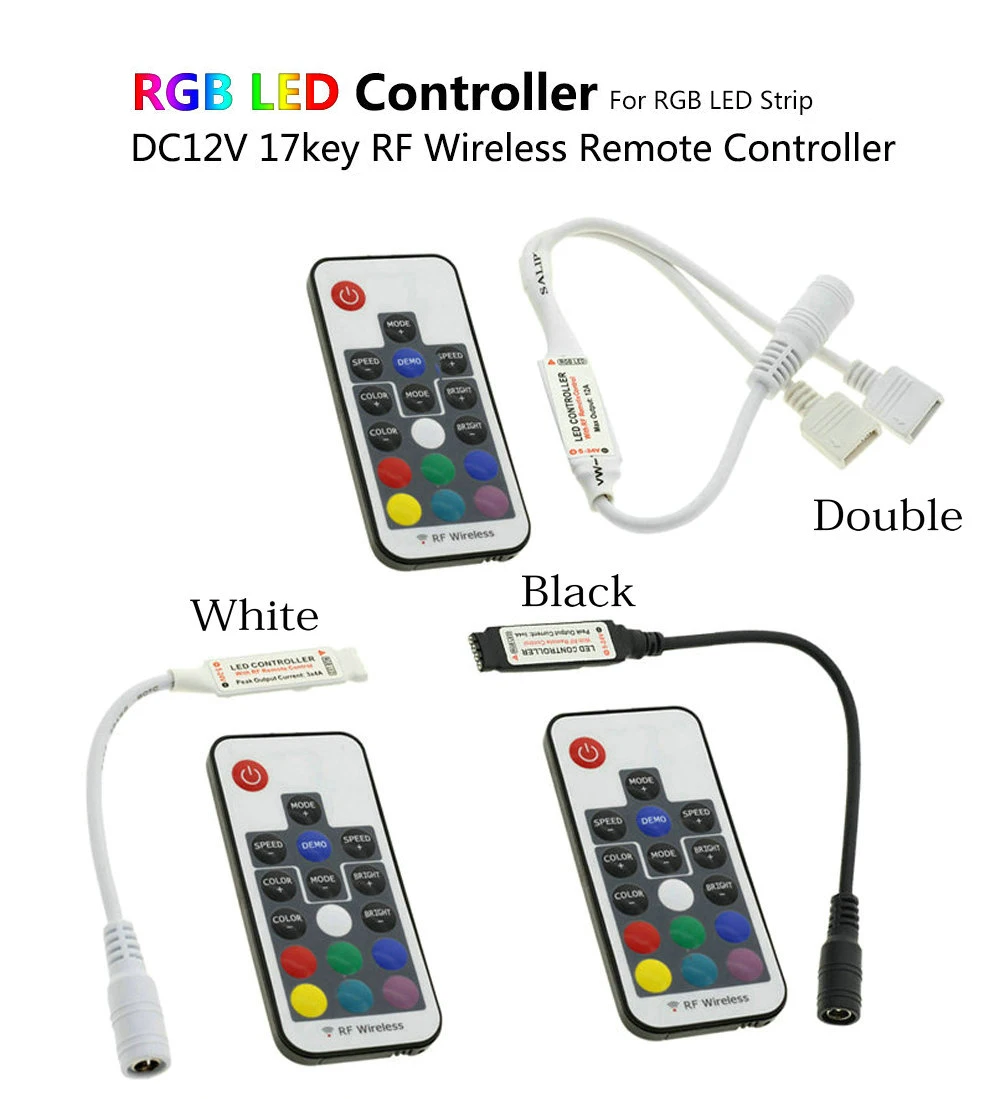 Светодиодный RGB контроллер черный/белый/двойной DC12V 17key RF беспроводной пульт дистанционного управления для RGB светодиодный светильник