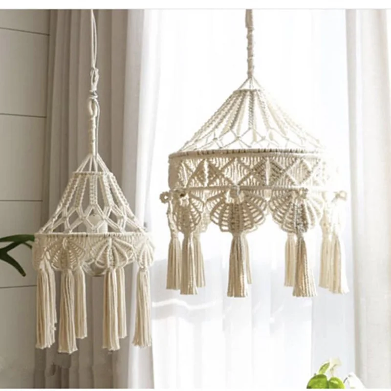 

Bohemian Macrame Wall Hanging Ins Style Hand-woven Tapestry Girl Heart Bedroom Living Room Nordic Chandelier Cover Decoration