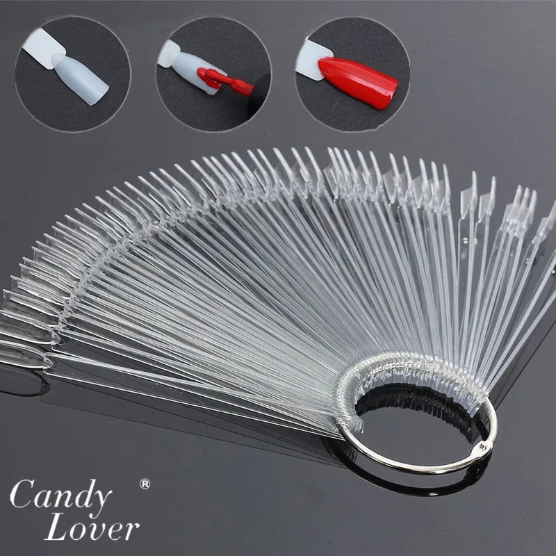 

Hot Sell 50x Fan-Shaped Transparent False Nail Art Manicure Display Tools Nail Art Tips Sticks Polish Display