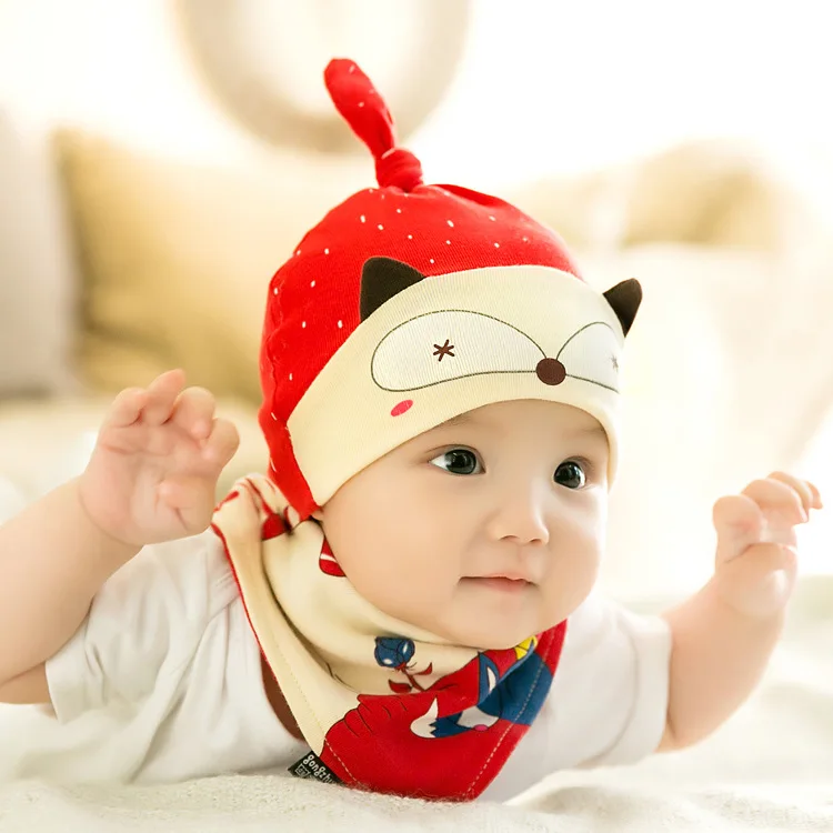 CieiK Baby Cap Bib Sets Cotton Hats for Kids Cute Cartoon Toddlers Newborn Crochet Clothing Set Photography Baby Muts beanie (2)