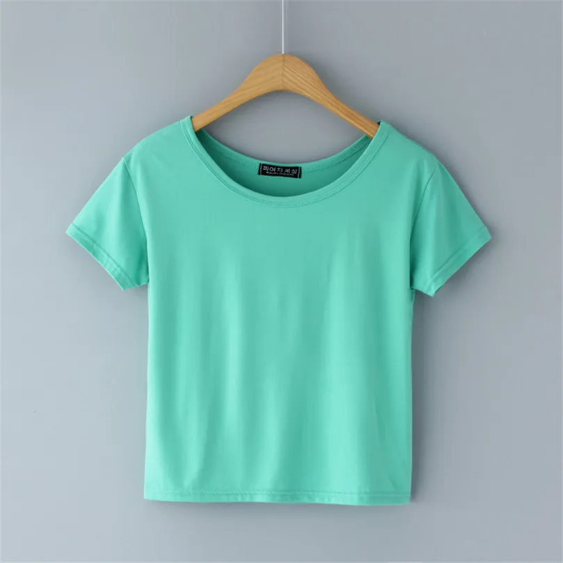 

2019 new Women's crops top striped t shirt tops short-sleeve T-shirt tops & tees casual crop top cartoon o-neck green