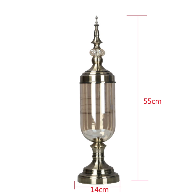 Высококачественная металлическая стеклянная бутылка для хранения, Золотая ваза для цветов с крышкой, форма башни, декор для свадебного крыльца, стеклянные банки и крышки, контейнер - Цвет: big