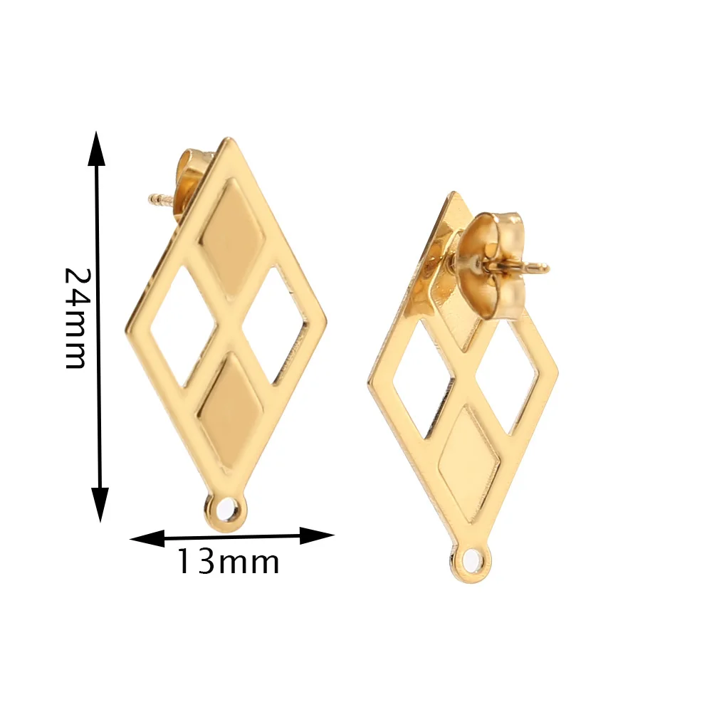 10 шт. преувеличенные хирургические стальные настоящие Позолоченные ромбовидные Серьги Шпильки с 1,5 мм отверстиями для ювелирные изделия в стиле "Бохо" Изготовление - Цвет: Rhombus Gold