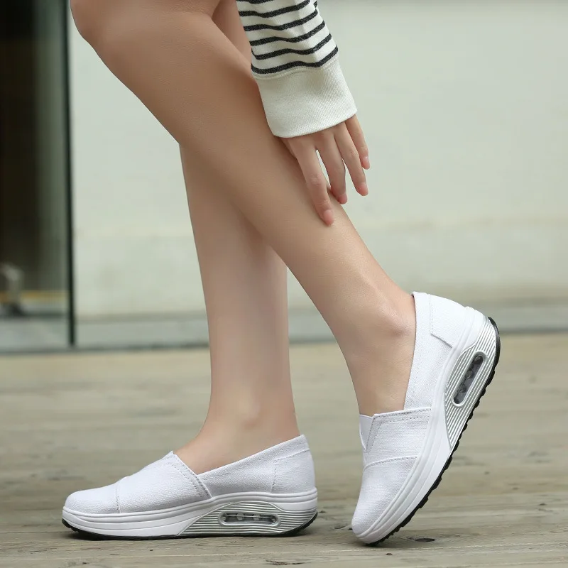 SWYIVY Women Wedge Shoes Swing Lose Weight Sport Sneakers White Autumn Female Sport Shoes Chunky Sneakers Toning Shoe Black