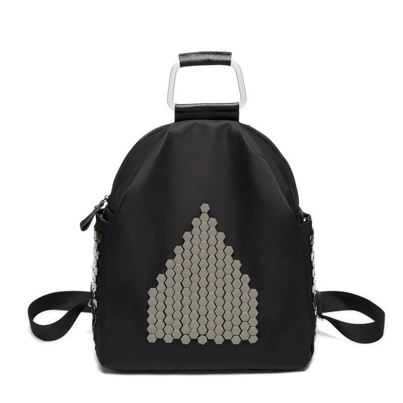 

Edgy Rivet Ornament Women Concise Backpack Preppy Style Dual-purpose Bag Ladies Trendy Casual Black Zipper Hand-held Bag