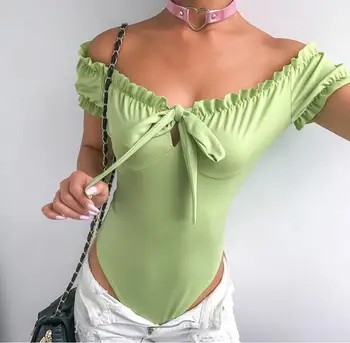 

Sexy slash neck ruffled bubble sleeves jumpsuit women