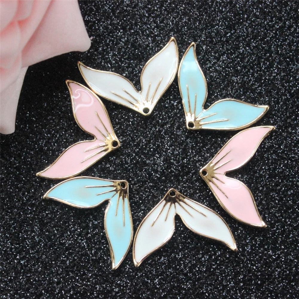 

15PCS/Lot Gold Color Enameled Grace Mermaid Tail Alloy Charms Handmade Pendant DIY Trendy Earrings Necklace Jewelry Findings