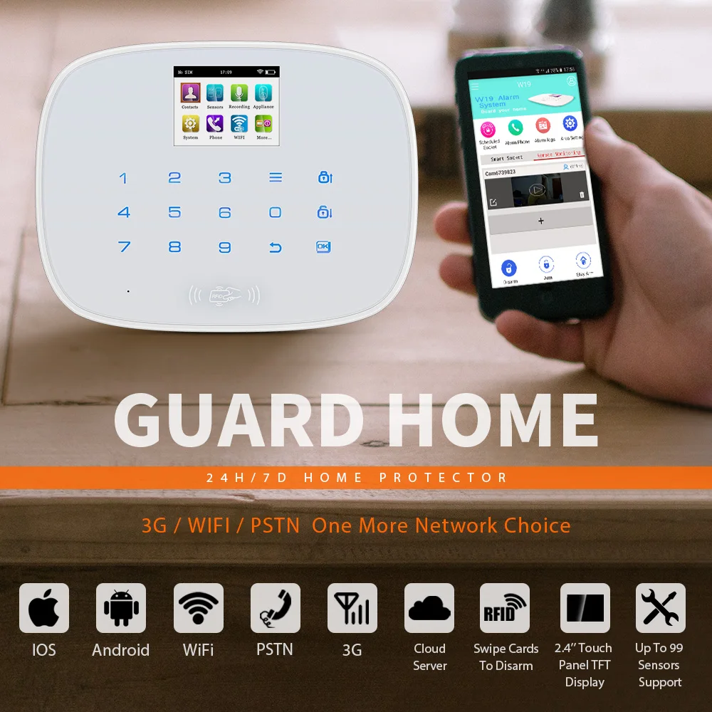 KERUI Новый W193 3g WiFi PSTN GSM домашняя охранная сигнализация костюмы 80 дБ ЖК 2 4 дюймов TFT