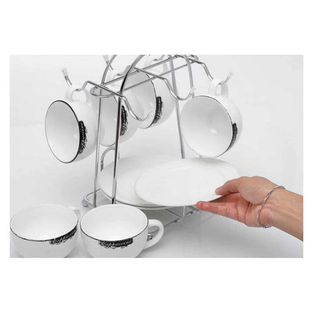Hot 6 Cups Tea Cup Holder Mugs coffee cup Holder Stand Coffee Mug in metal for Kitchen, Silver