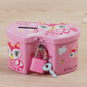 

4 colors Double Heart Cartoon Piggy Bank Tinplate Creative Child Piggy Bank Color Random