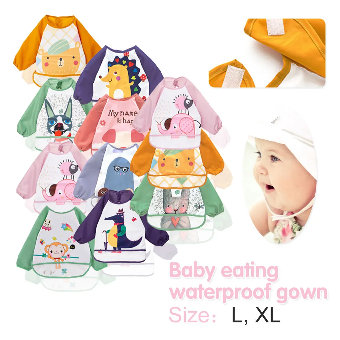 

Feeding Accessories Baby Bibs Infant Burp Cloths Toddler Scarf Feeding Smock Long Sleeve Waterproof Coverall Animals Baby