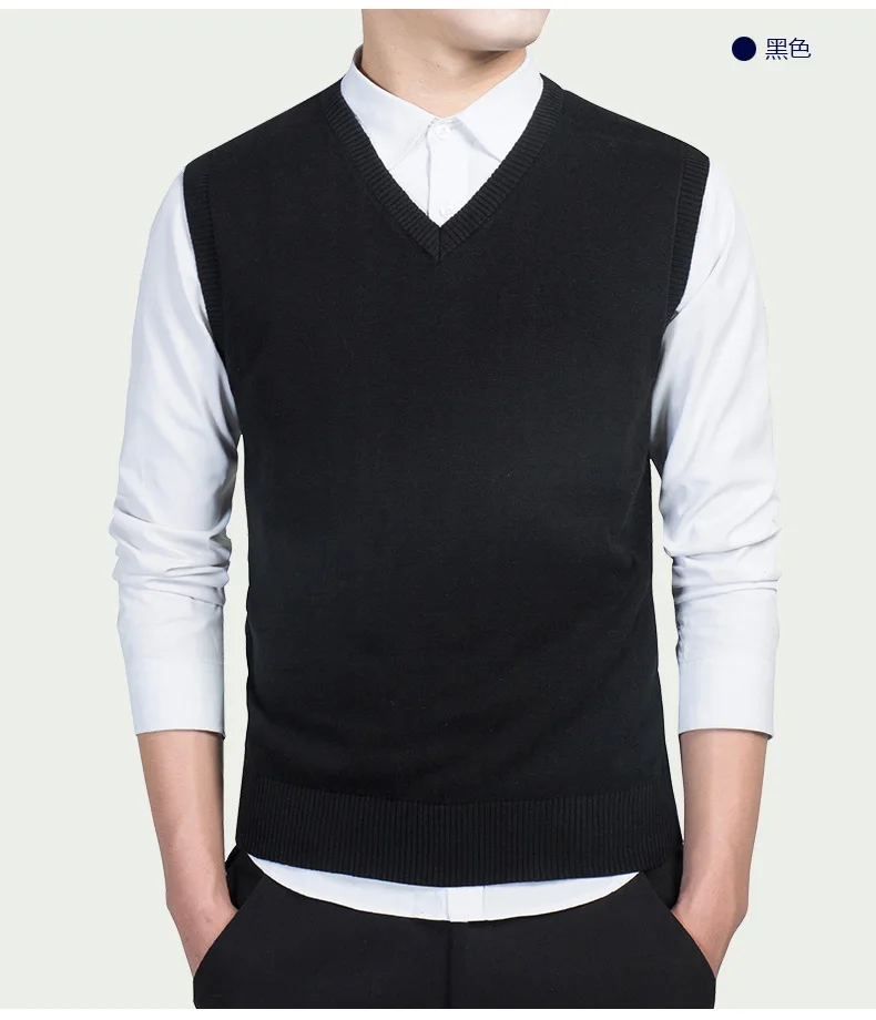Kenntrice классический свитер жилеты для мужчин пуловер без рукавов мужские вязаные свитера тонкий Зимний вязаный Рабочий костюм Плюс Размер M-3XL - Цвет: black