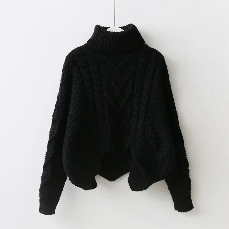 Женские свитера с длинным рукавом большого размера, новая коллекция, осенне-зимняя блузка с высоким воротником и длинным рукавом - Цвет: Черный