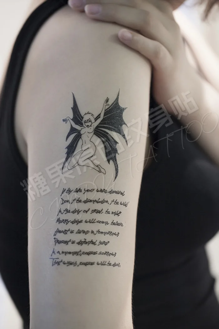 2 шт Большой размер Временные татуировки английское слово Крылья Ангела губы татуировки наклейки водонепроницаемые татуировки
