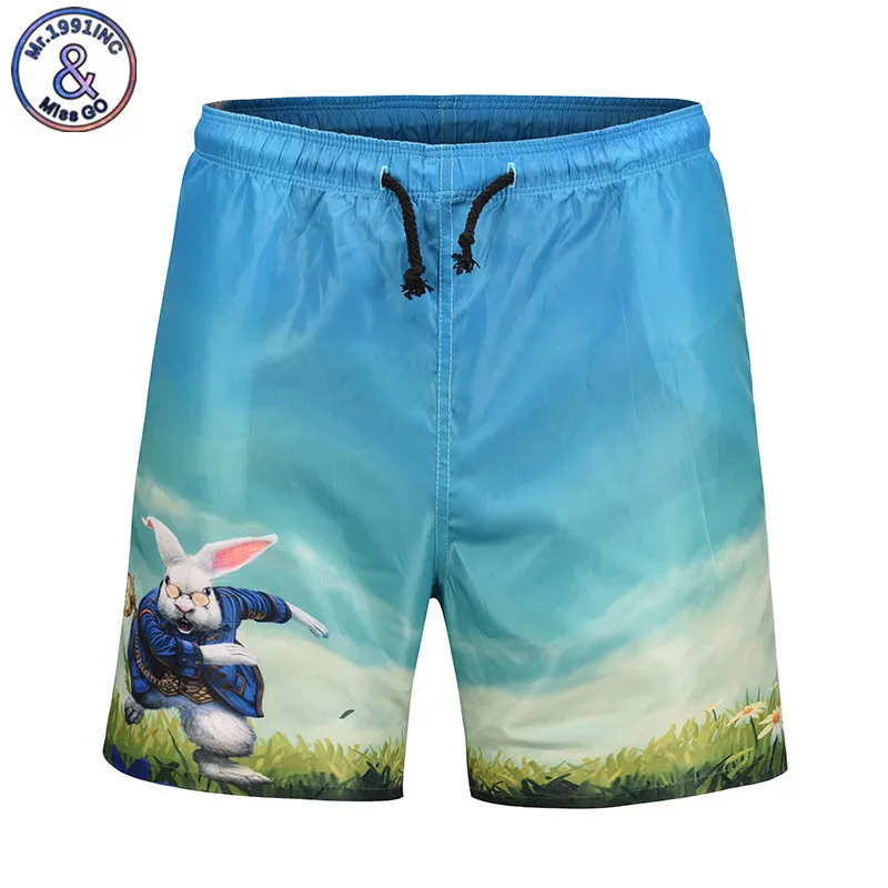 Mr.1991INC 2018 Summer Casual Short Men Trousers Male Print Rabbit
