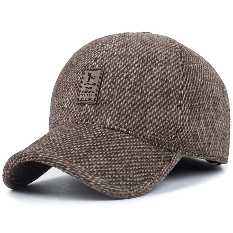 Логотип гольф зимняя утолщенная бейсбольная кепка шапки для мужчин папа Повседневная однотонная уличная Теплая Зимняя кепка шапки-ушанки Gorras - Цвет: Coffee