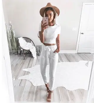 

2018 new Autumn Casual Chiffon Harem Striped Pants Women fashion Clothing High Waist Trousers New Casual Carrot Pants