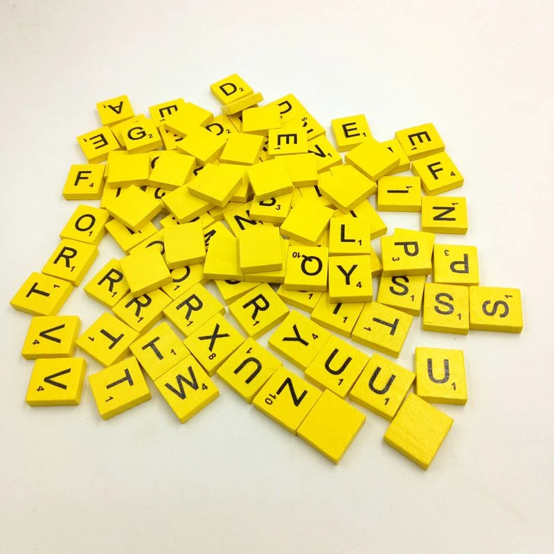 

2017 High Quality Yellow 100 Wooden Scrabble Tiles Black Letters Numbers For Crafts Wood Alphabets Educational Toy Drop Shipping