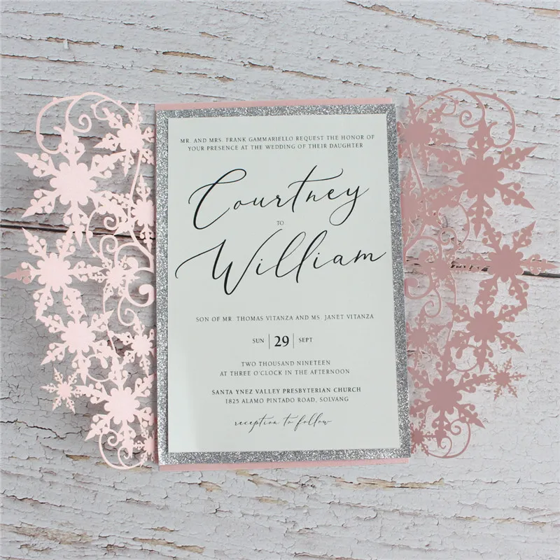 

Pretty party invitation card with envelop glitter silver border insert floral event decoration accessories