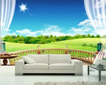 

Custom photo 3d wallpaper Non-woven mural picture scenery balcony Sun flower tree grass painting 3d wall room murals wallpaper