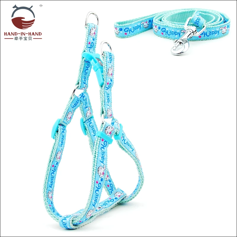 Dog Harness Leash Small Medium Dog Pet Nylon Cartoon Embroidered harness and Lead Set for 1.5 cm