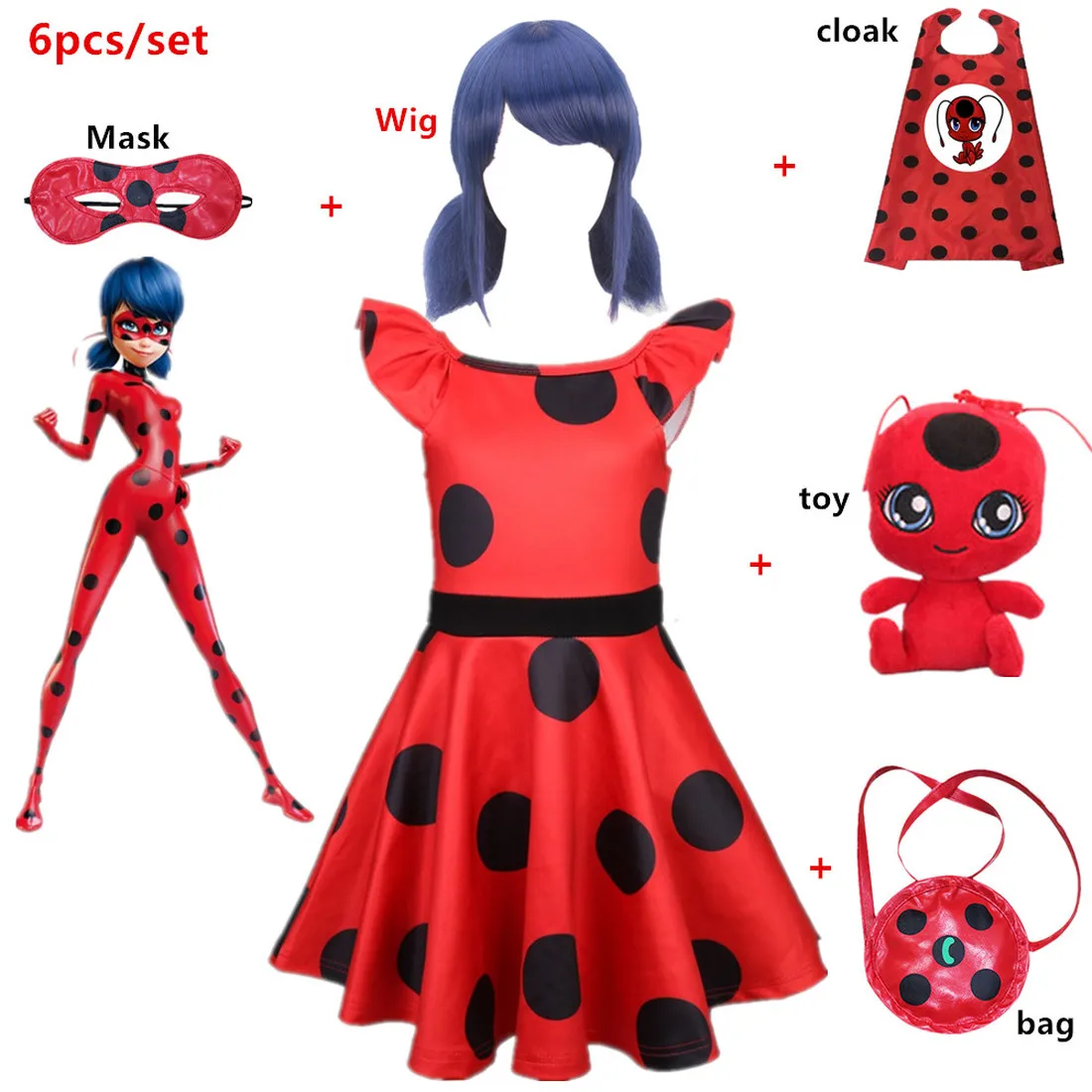 

Carnival Girls cosplay costume Ladybug Dress Children's day clothing Girls Birthday Party Lady bug Dress Kids Halloween Costume