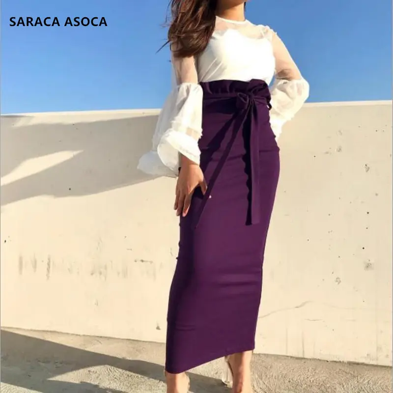 

Spring Summer Muslim Women Cusual Ruffle Elastic Wasit Long Pencil Skirt Ankle-Length Long Bust Slim Hip Skirt Girls