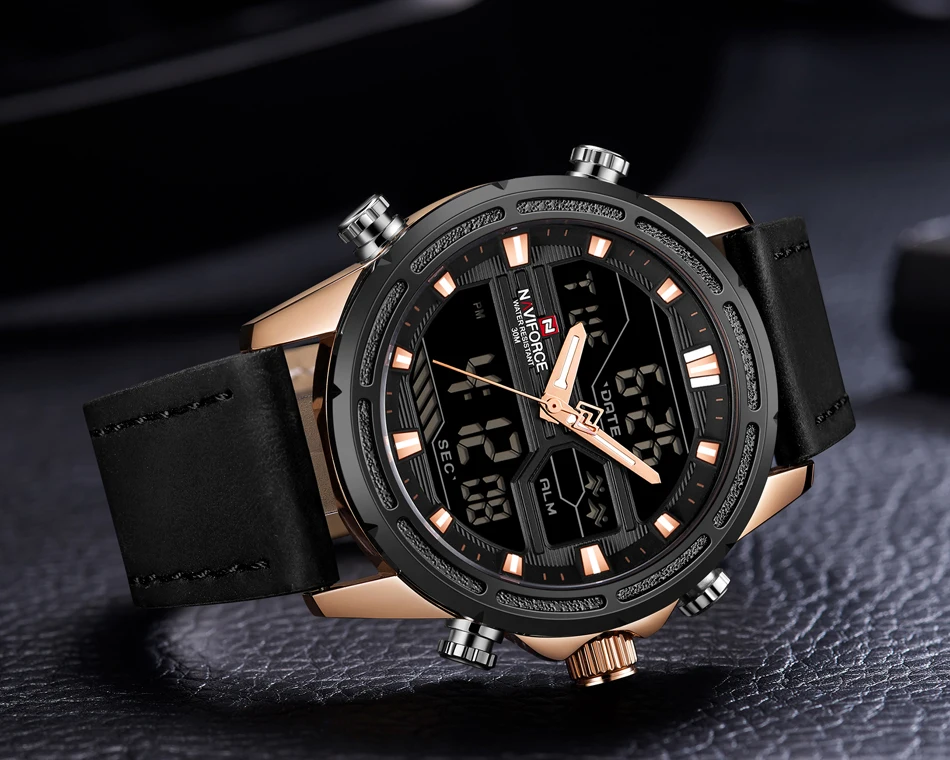 NAVIFORCE Топ люксовый бренд мужские военные спортивные часы мужские водонепроницаемые кварцевые наручные часы мужские кожаные светодиодные цифровые часы времени