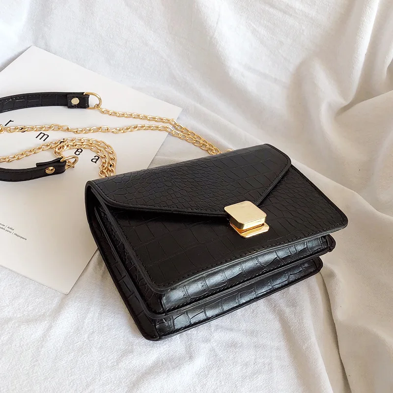 Женские сумки через плечо с крокодиловым узором для женщин, маленькая сумочка на цепочке, маленькая сумка из искусственной кожи, женская дизайнерская сумка на плечо - Цвет: Black