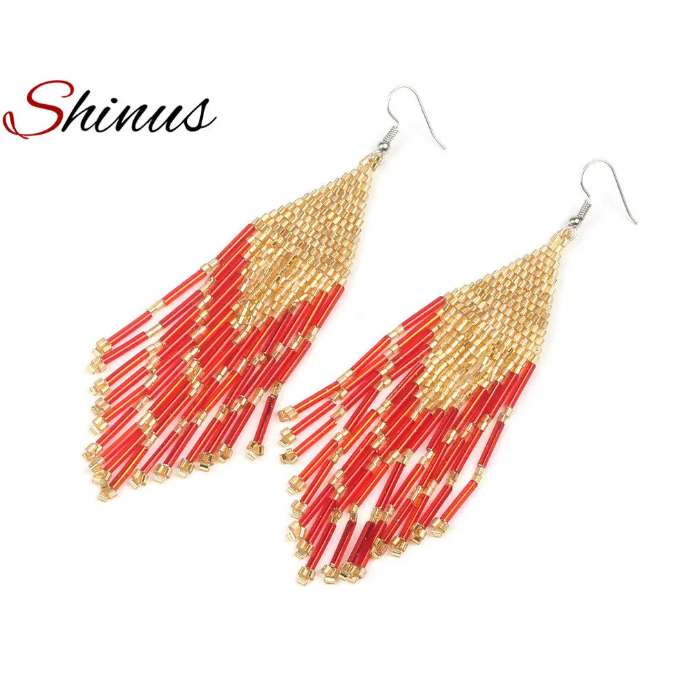 Серьги Shinus, висячие серьги для женщин, Boho Brincos, ювелирные изделия с кисточками, серьги, массивные, Букле д 'Орель, модные, бисер ручной работы - Окраска металла: HE032 D